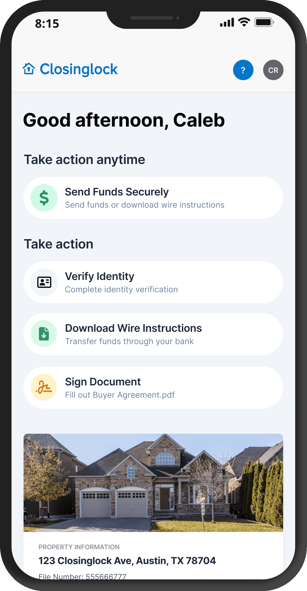 Start a payment through Closinglock with the push of a button.